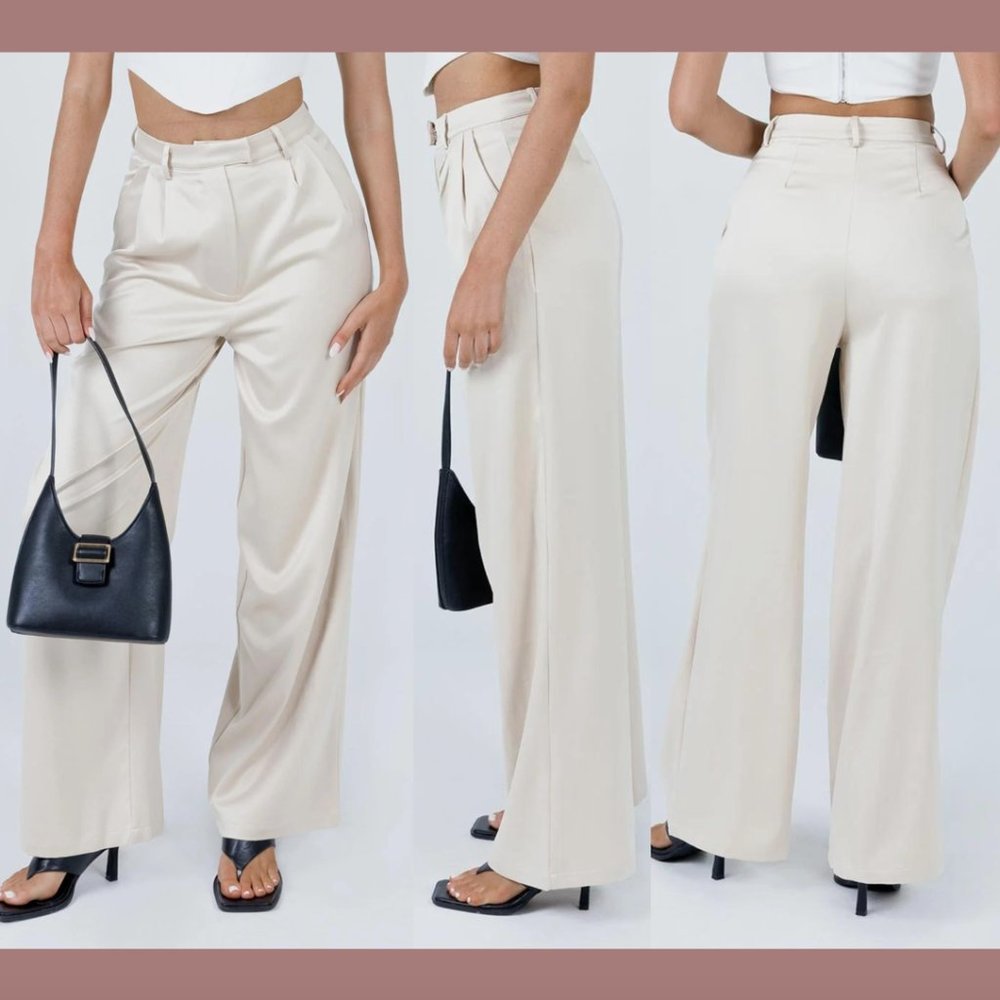 NEW $55 Princess Polly [ 4 US ] Amalia High Waisted‎ Dress Pants in Beige #6032